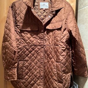 1 Sunset Lane Womens Size L Coppery Brown Quilted Utility Jacket Lightweight